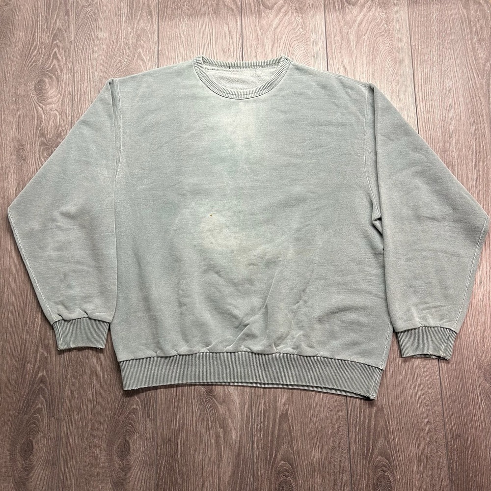 Vintage Heavyweight Blank Crewneck Sweatshirt Large Sage Green Sun Faded Boxy